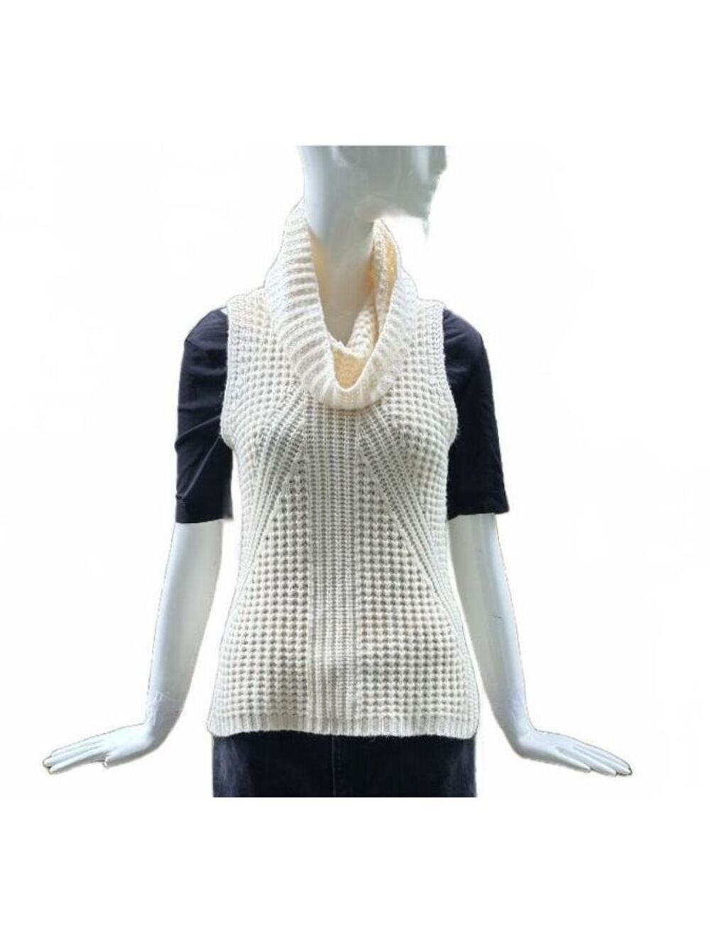 Dex Cream Cable Knit Cowl Neck Sweater Vest Small Ivory Chunky Sleeveless Layer